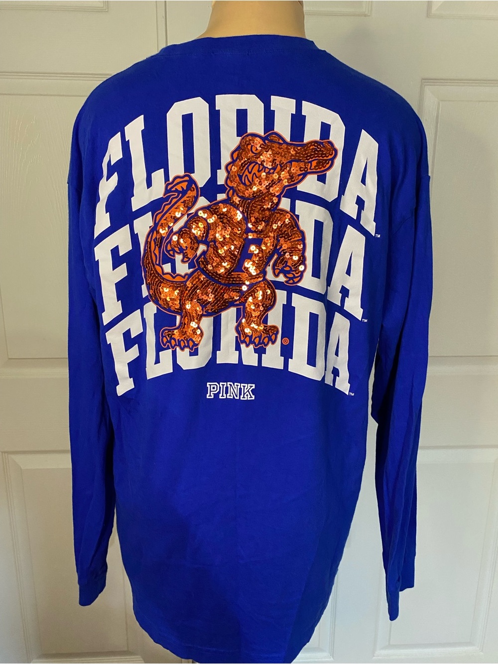 PINK Victoria's Secret Royal Blue Long Sleeve Florida Sequin Gator Tee
